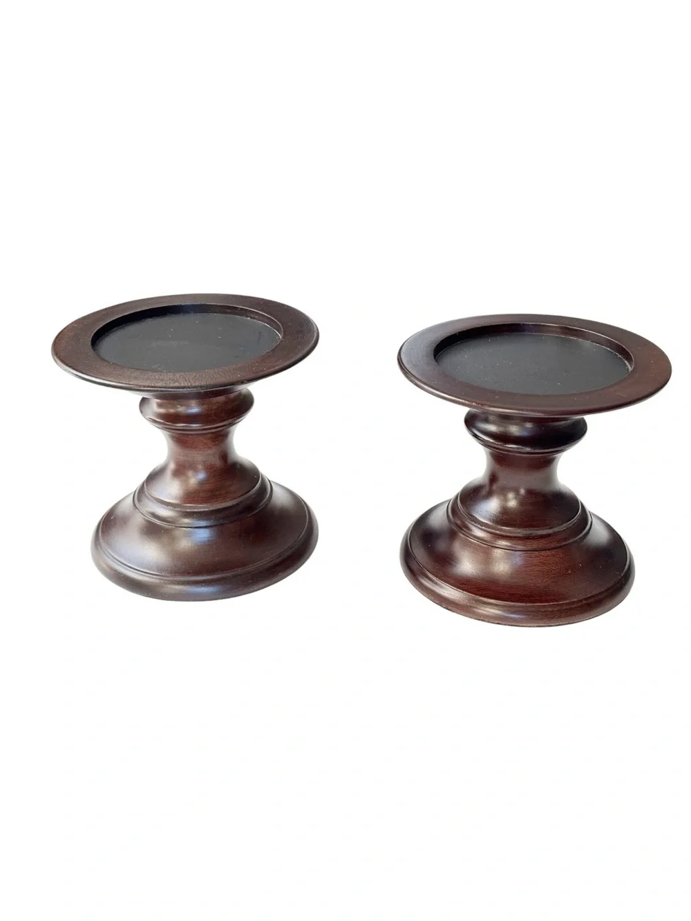 Pottery Barn Vintage Turned Wood Pillar Candle Holders Set of 2 Espresso 5.25”